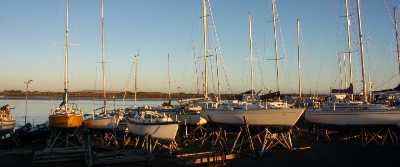 Boat lifted on the hoist at Malahide Marina boatyard