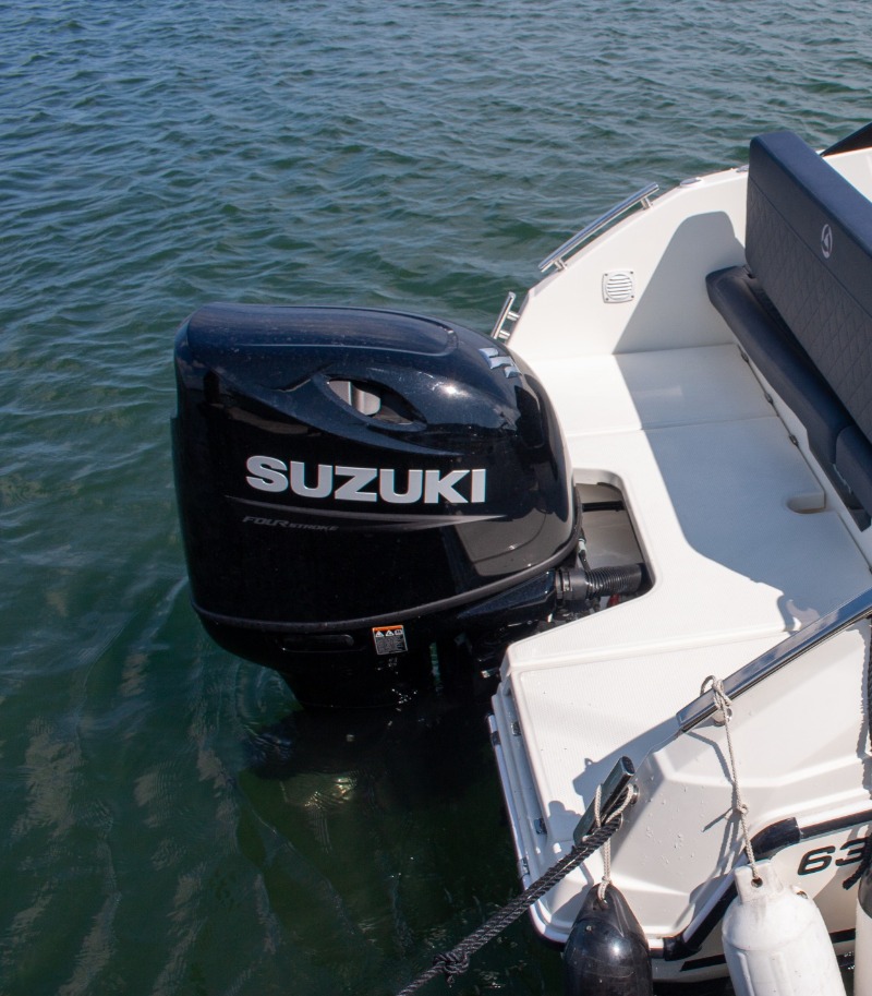Suzuki outboard engine on a boat at Malahide Marina